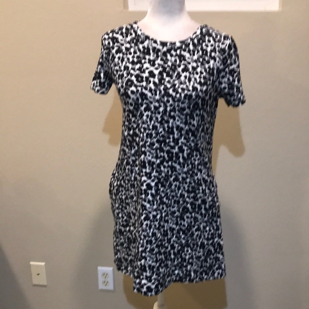 Ellen TRACY 94% Pima Cotton 6% Spandex Crew Neck Tee Shirt Dress Side Pockets-S